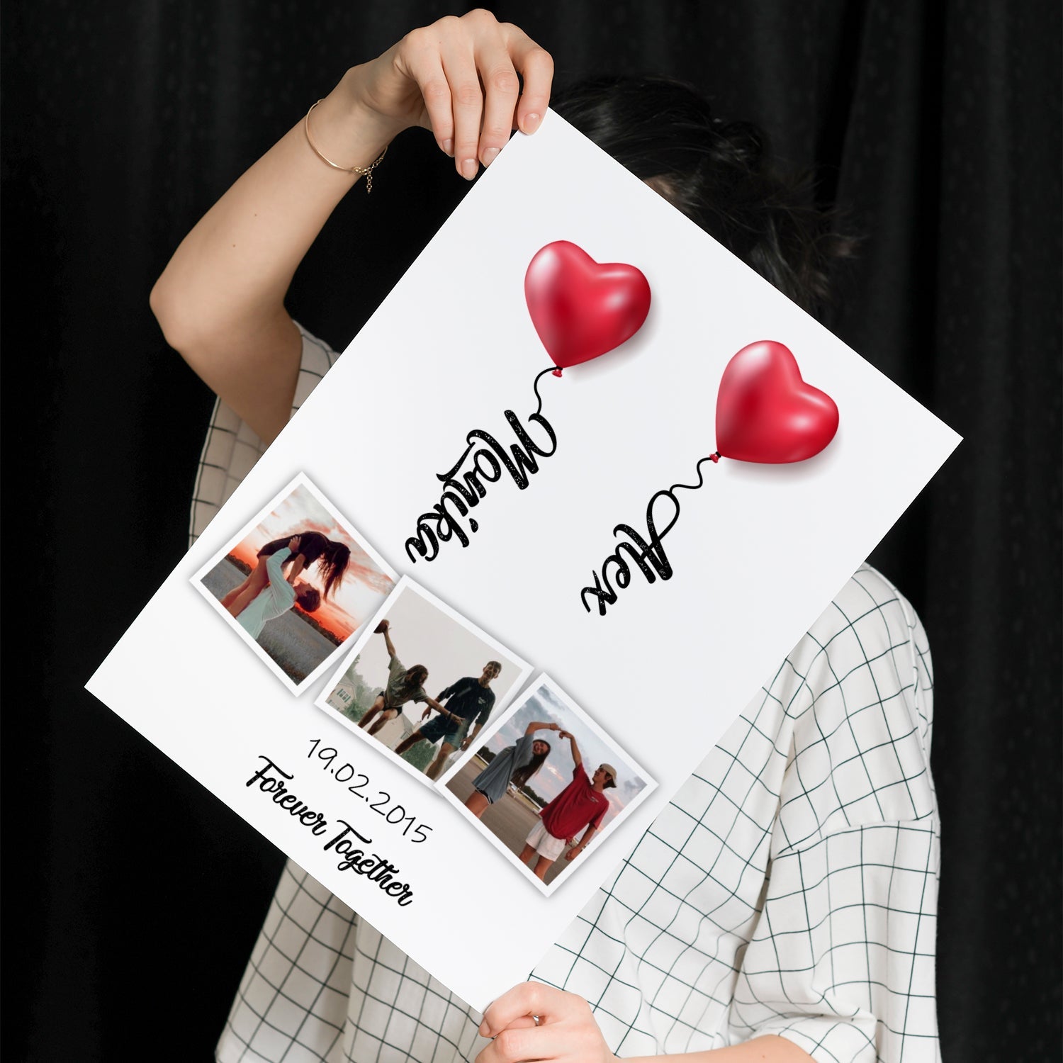 Personalisiertes Poster Paare Herzballons Mit Fotos