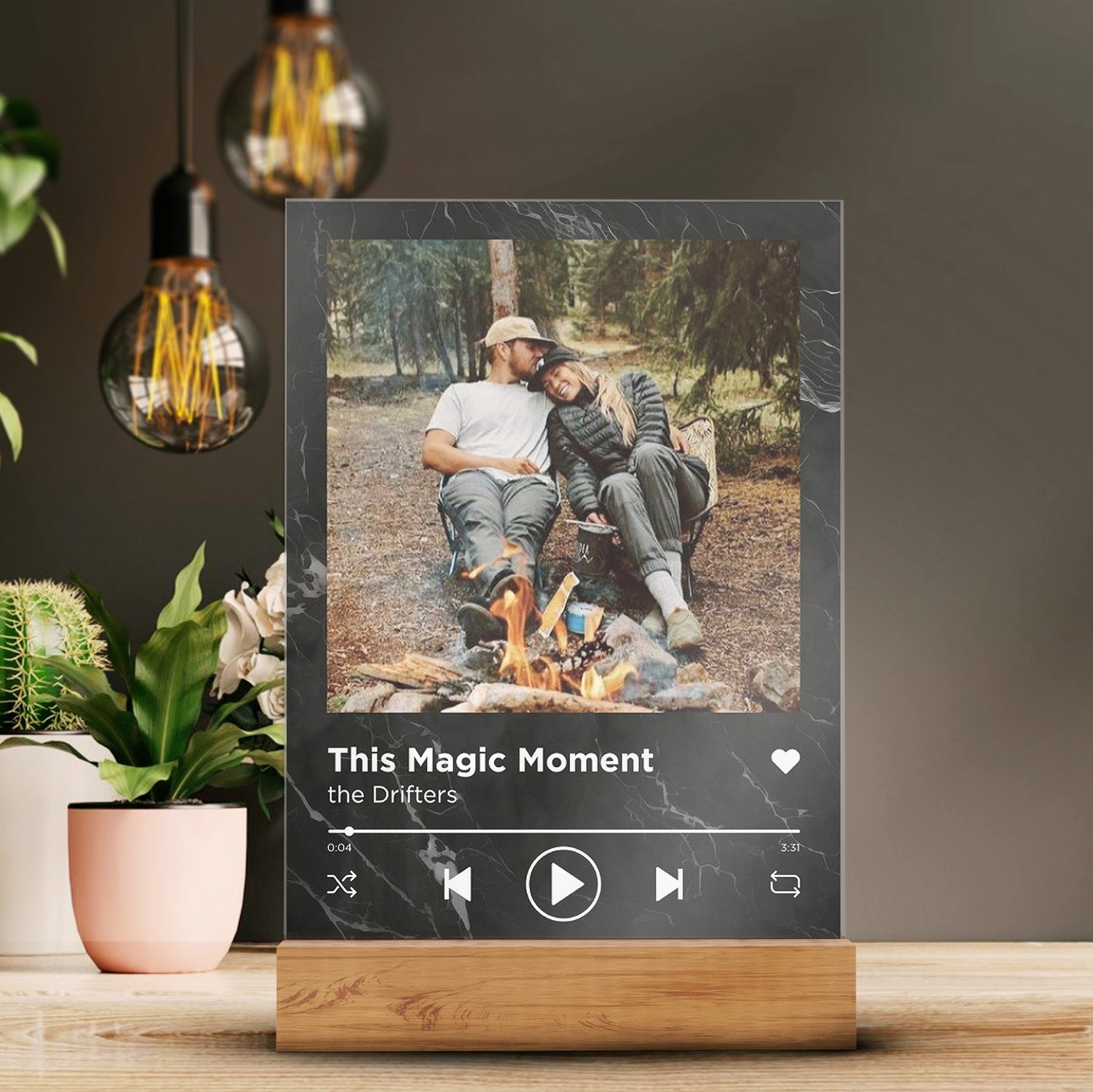 Personalisierte Spotify Transparente Plakette Mit Foto Marmorhintergrund
