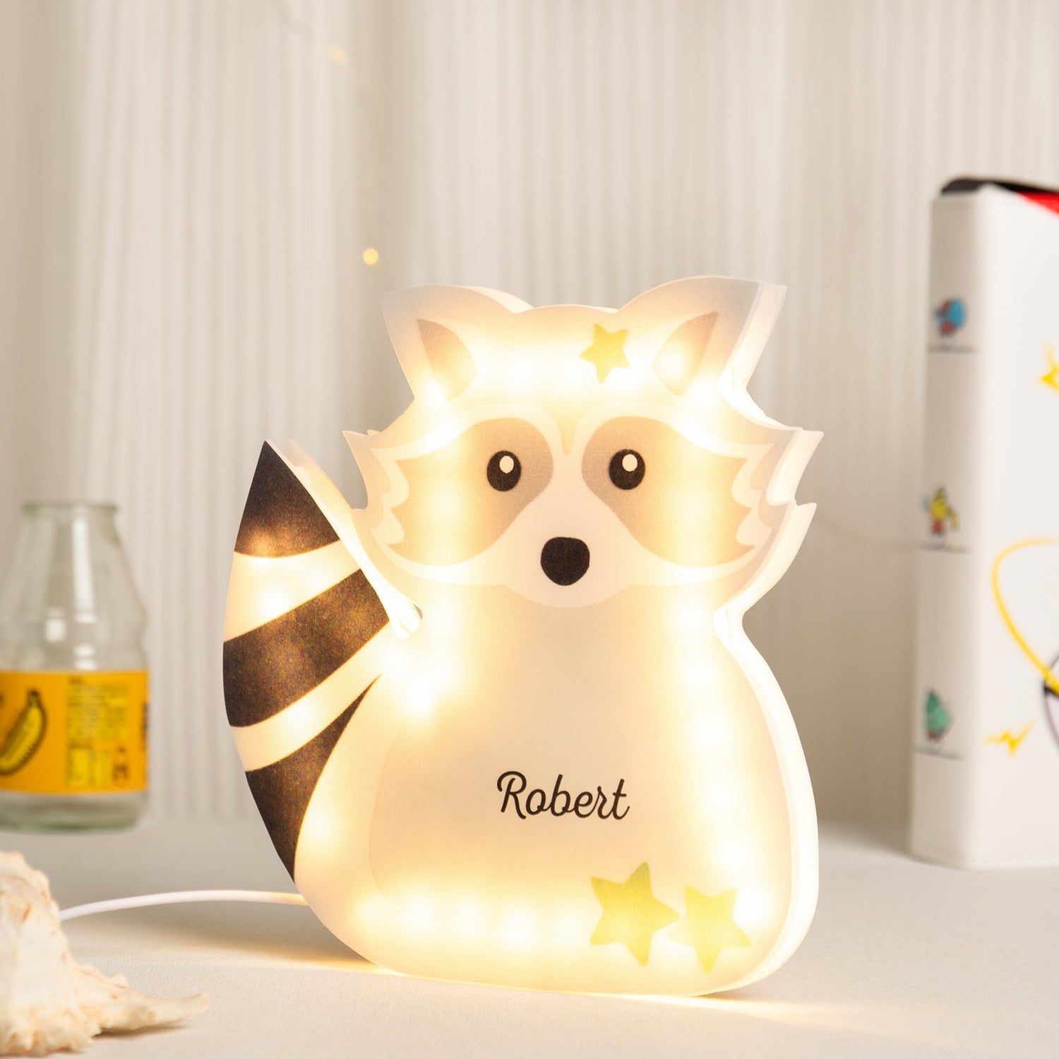 Personalisiertes LED Nachtlicht Kinder Lampe Waschbär Mit Name
