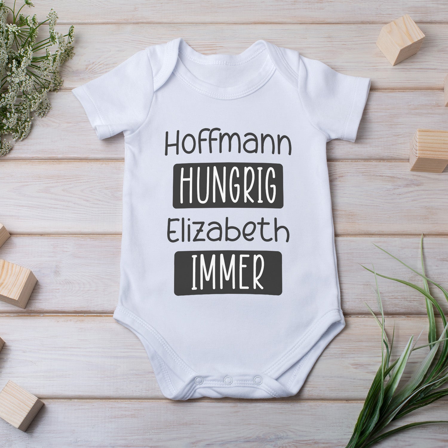 Personalisierter Baby Body Strampler Immer Hungrig Mit Name