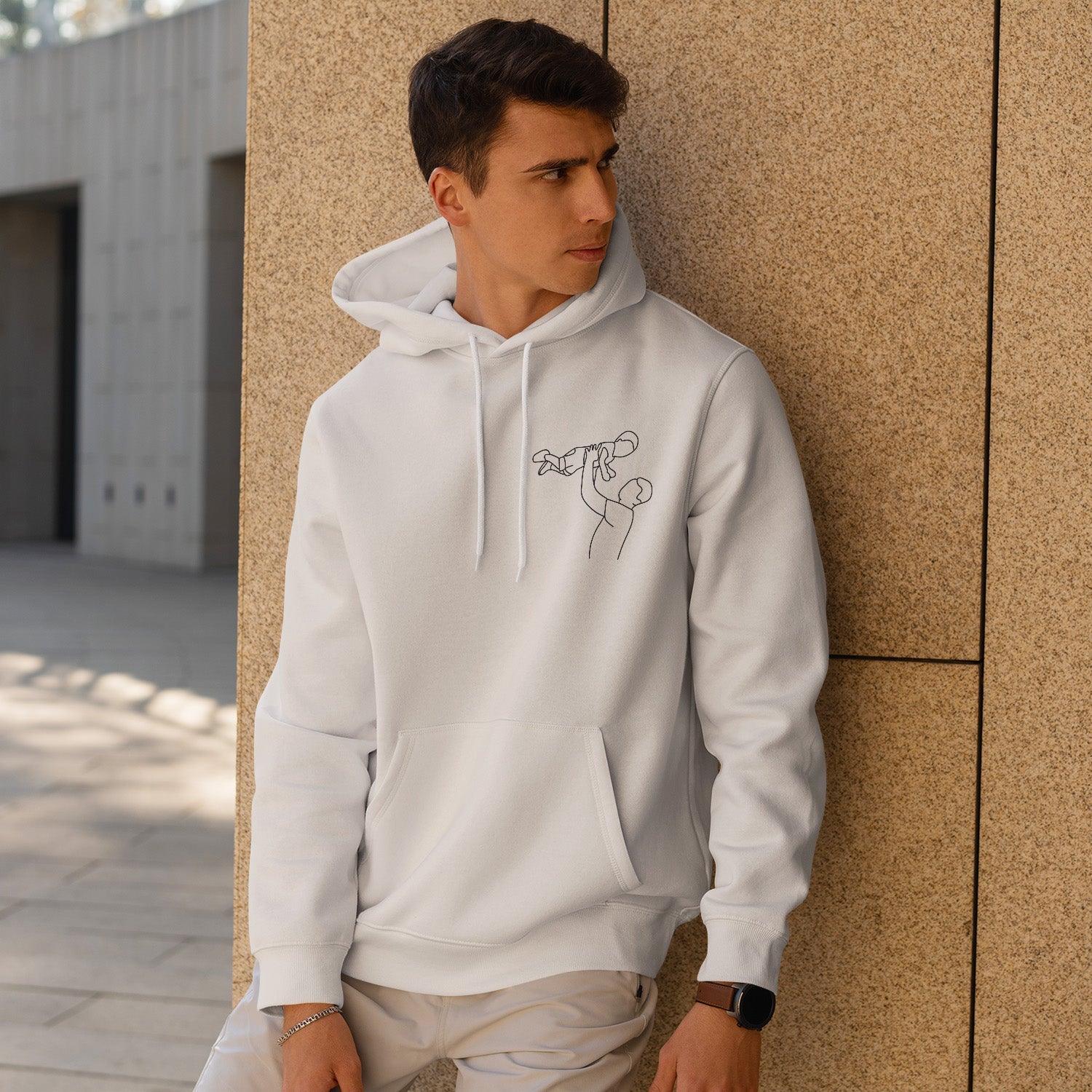 Personalisierter Hoodie Pullover Foto Stickerei Line Art