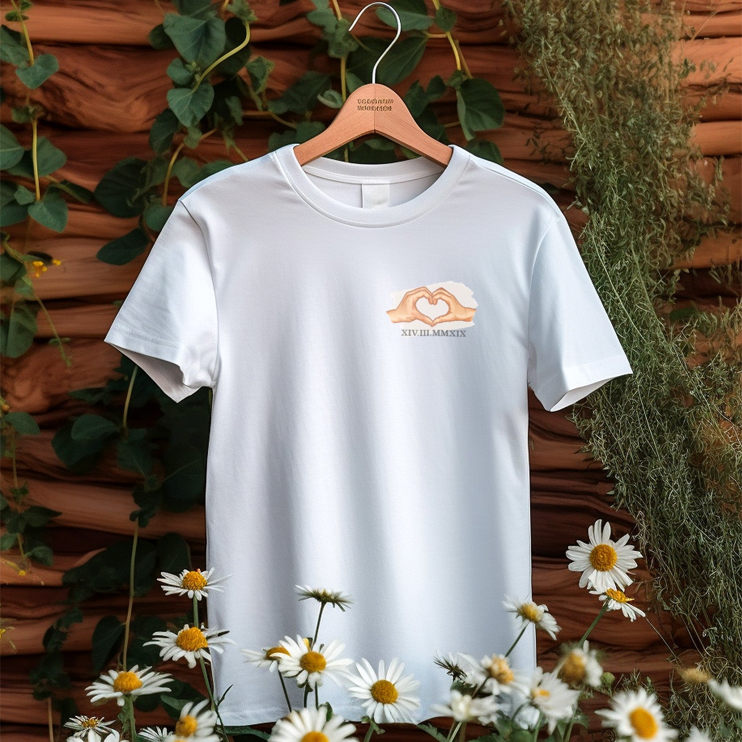 Personalisiertes T-Shirt Herz Mit Datum Römische Ziffern