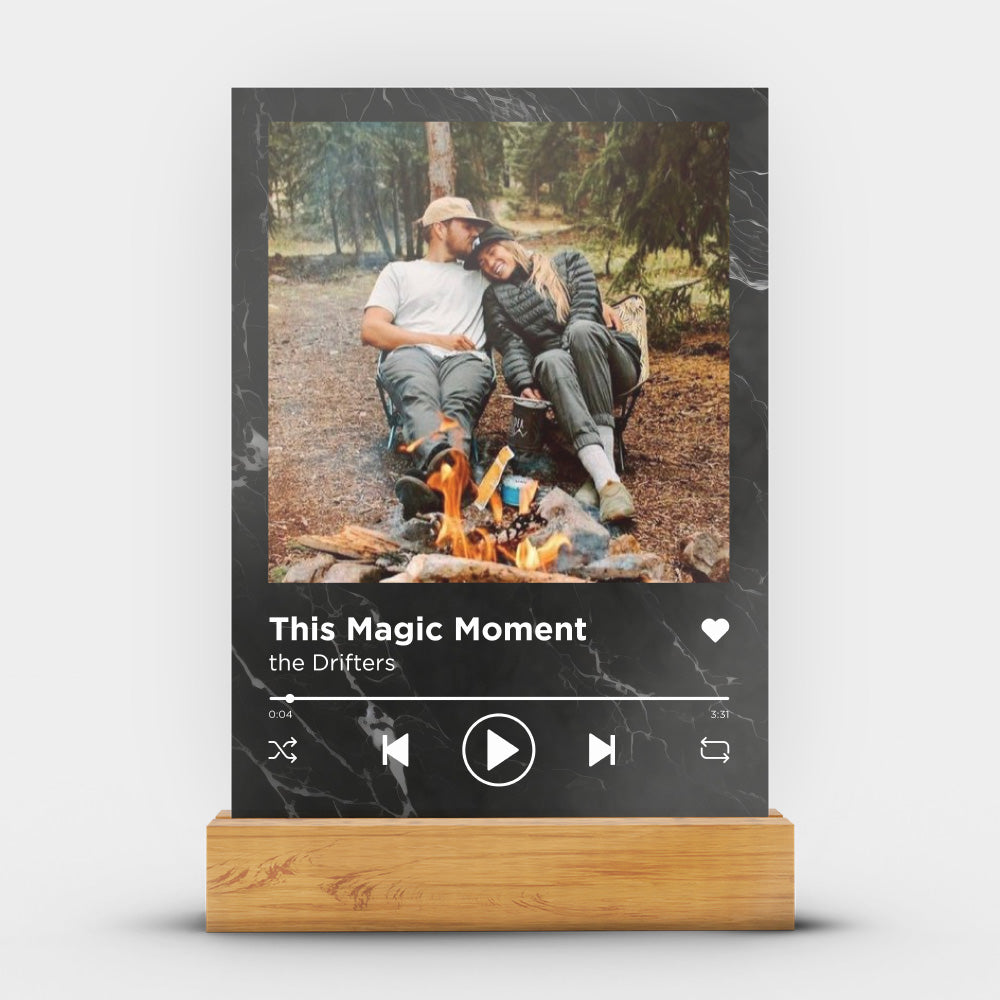 Personalisierte Spotify Transparente Plakette Mit Foto Marmorhintergrund