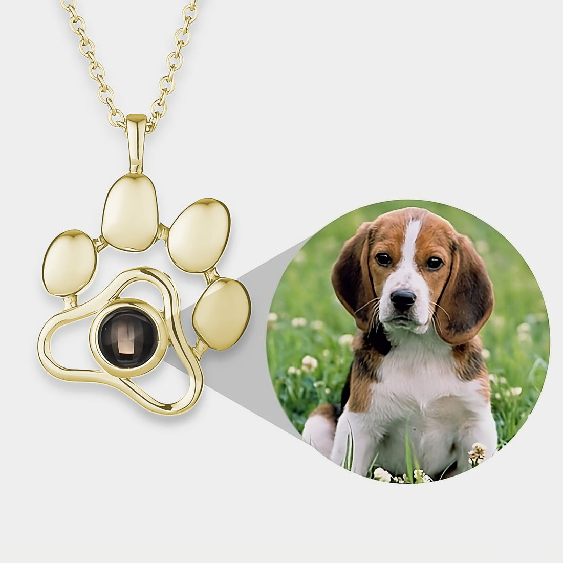 Personalisierte Halskette Hunde Pfote mit Foto-Projektion