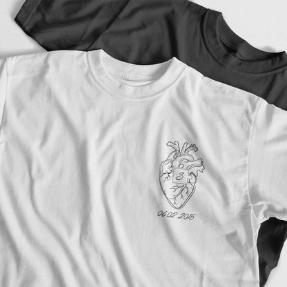 Personalisiertes T-Shirt Line Art Herz Puzzle Mit Datum