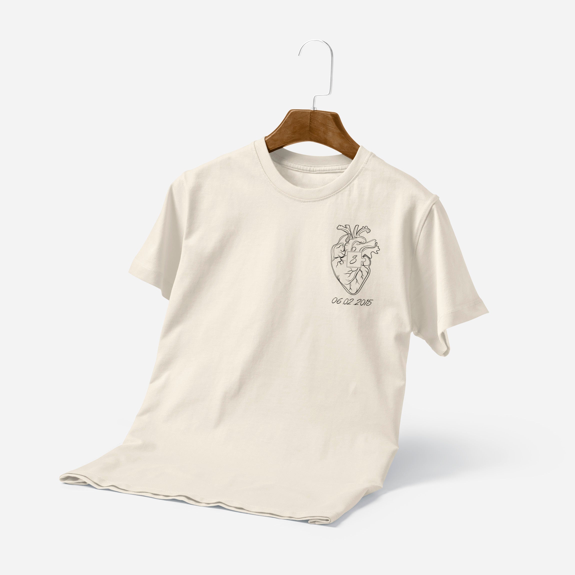 Personalisiertes T-Shirt Line Art Herz Puzzle Mit Datum