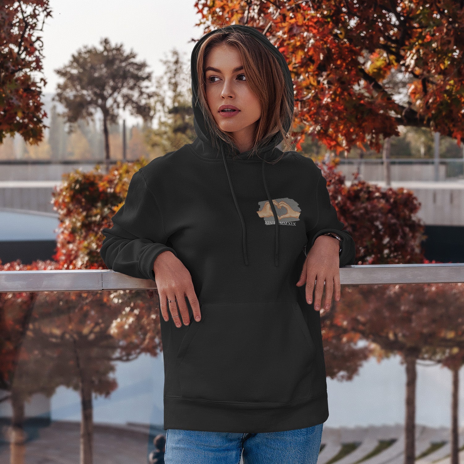 Personalisierter Hoodie Pullover Paare Mit Herz Datum Römische Zahlen