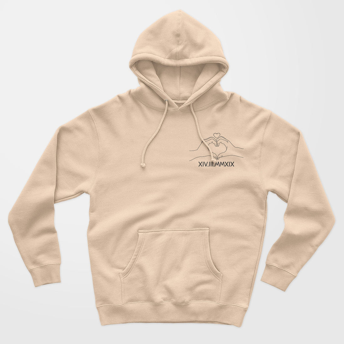 Personalisierter Hoodie Pullover Line Art Herz Mit Datum Römische Zahlen