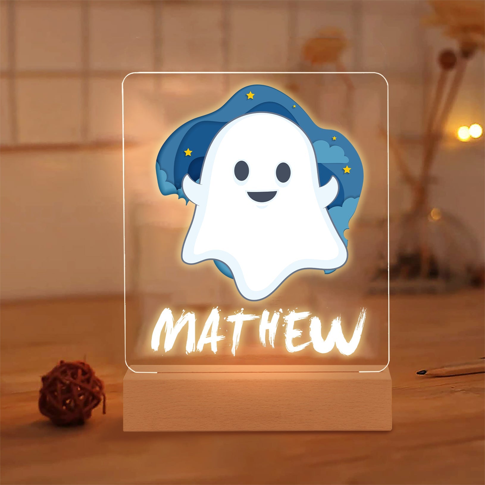 Personalisiertes LED Nachtlicht Kinder Lampe Gespenst Mit Name