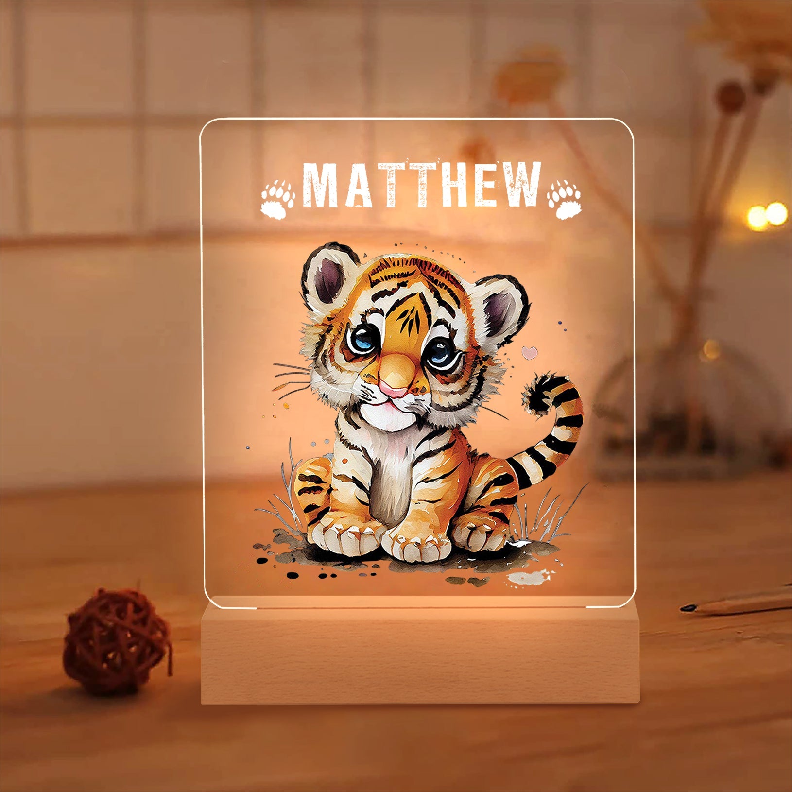 Personalisiertes LED Nachtlicht Kinder Lampe Tiger Mit Name