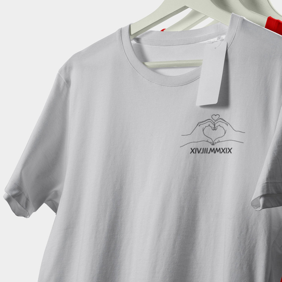 Personalisiertes T-Shirt Paare Line Art Mit Wunschdatum Römische Zahlen