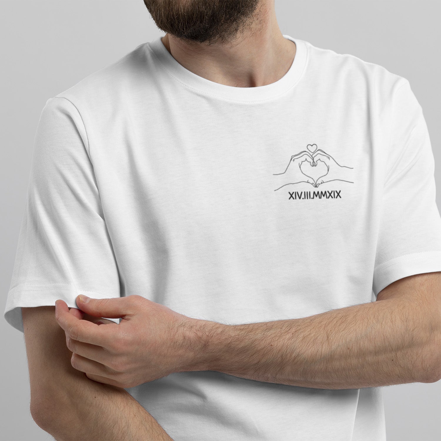 Personalisiertes T-Shirt Paare Line Art Mit Wunschdatum Römische Zahlen