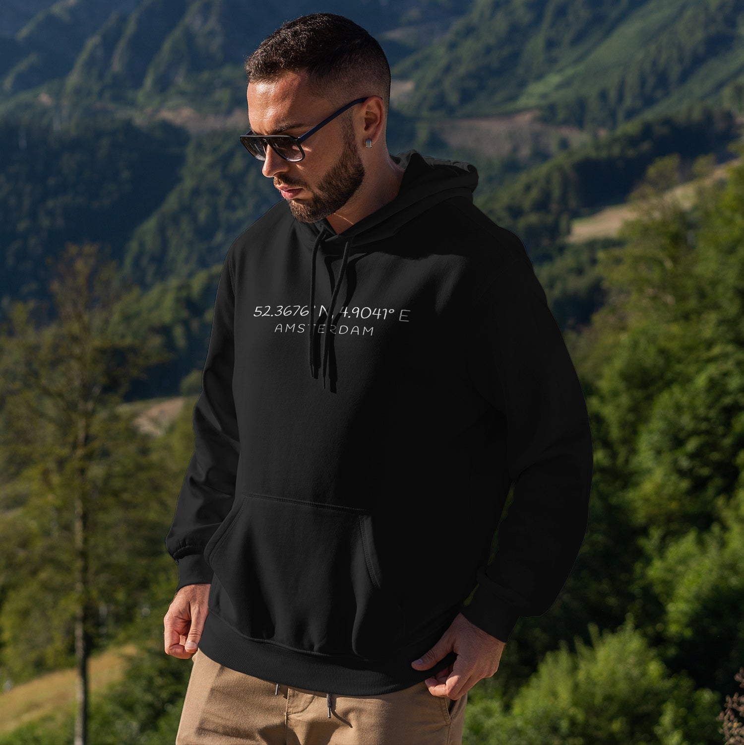 Personalisierter Hoodie Pullover Koordinaten Stadt