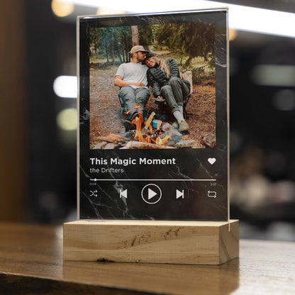 Personalisierte Spotify Transparente Plakette Mit Foto Marmorhintergrund