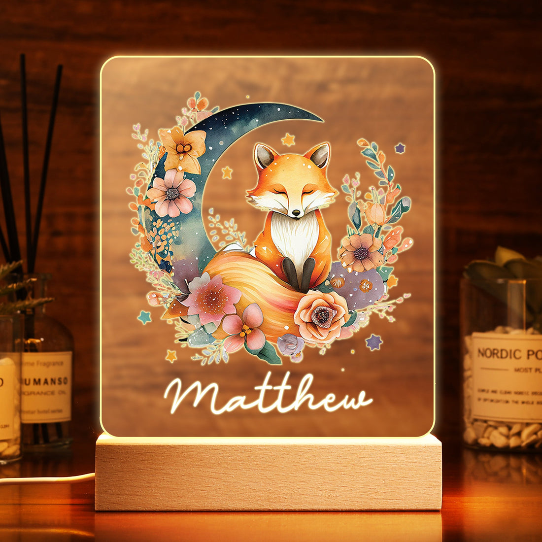 Personalisiertes LED Nachtlicht Kinder Lampe Fuchs Mit Name