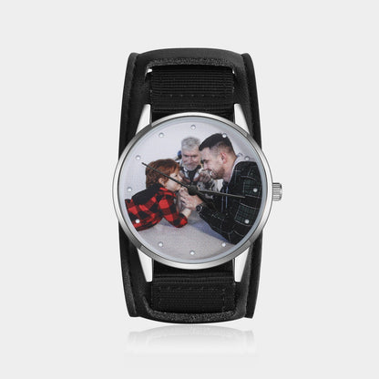 Personalisierte Foto Uhr Für MännerTextilarmband Schwarz