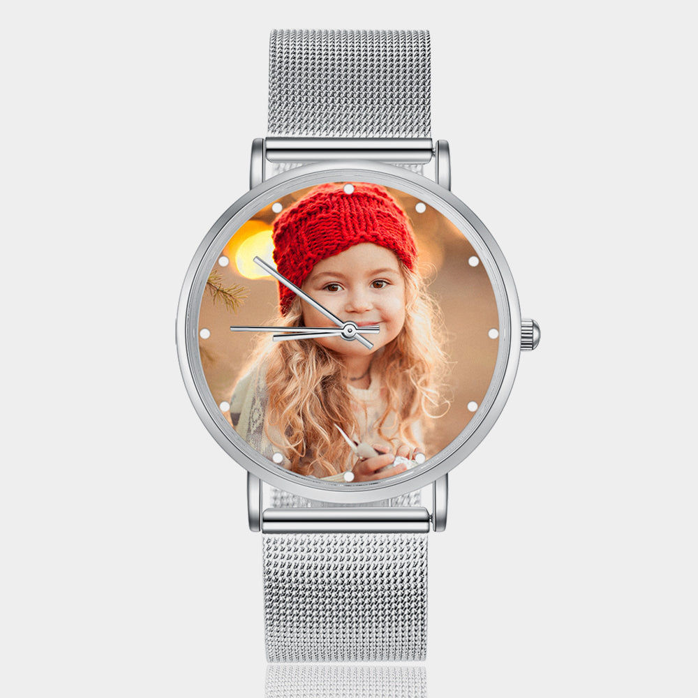 Personalisierte Foto Uhr Für Frauen Silber