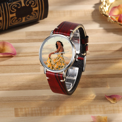 Personalisierte Foto Uhr Silber Mit Lederarmband