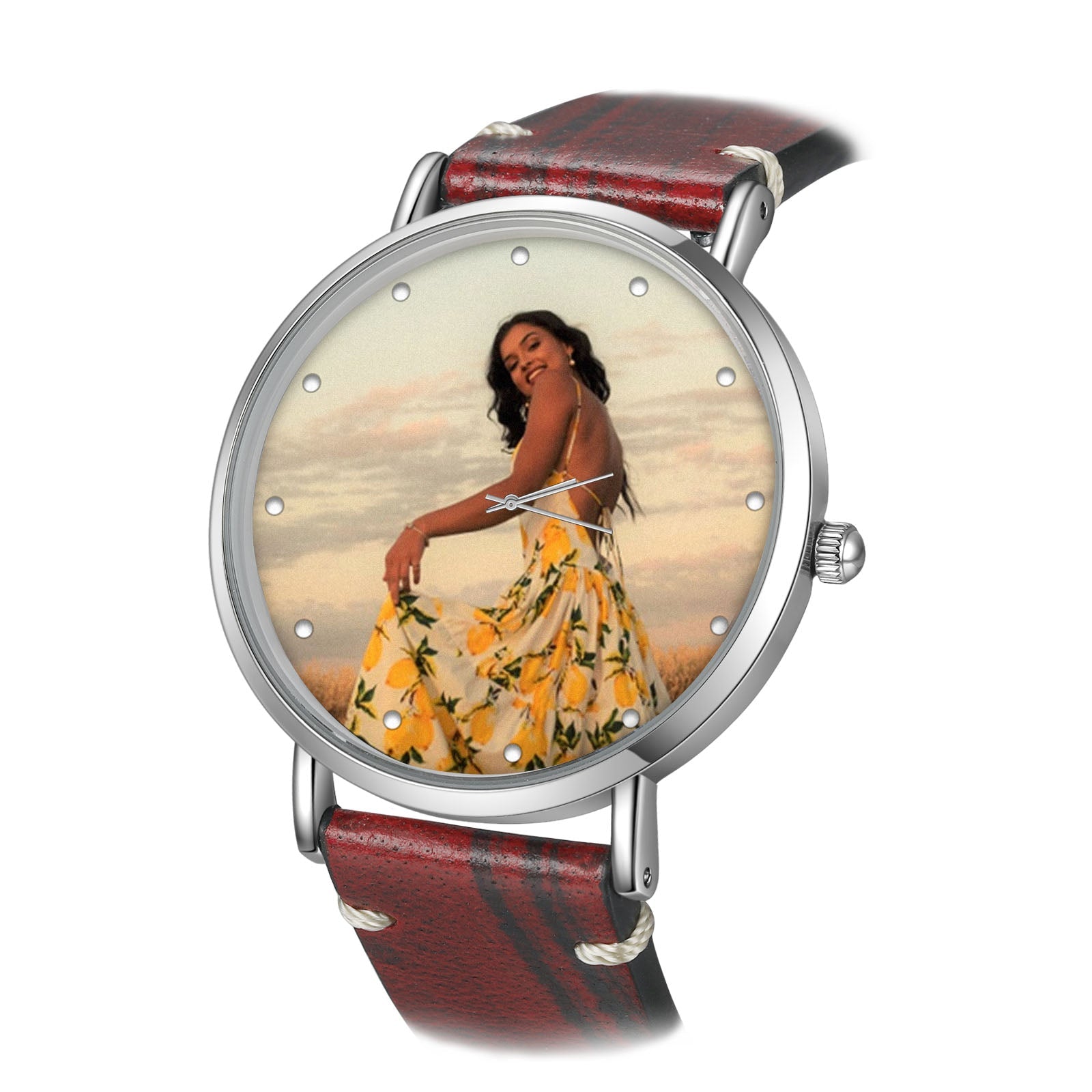 Personalisierte Foto Uhr Silber Mit Lederarmband