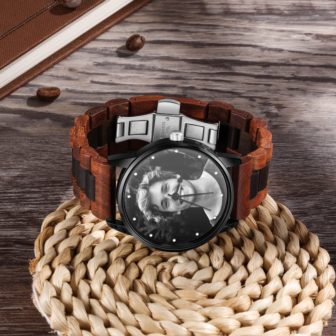 Personalisierte Foto Uhr Für Männer Holz