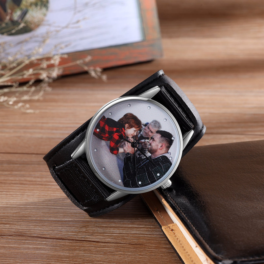 Personalisierte Foto Uhr Für MännerTextilarmband Schwarz