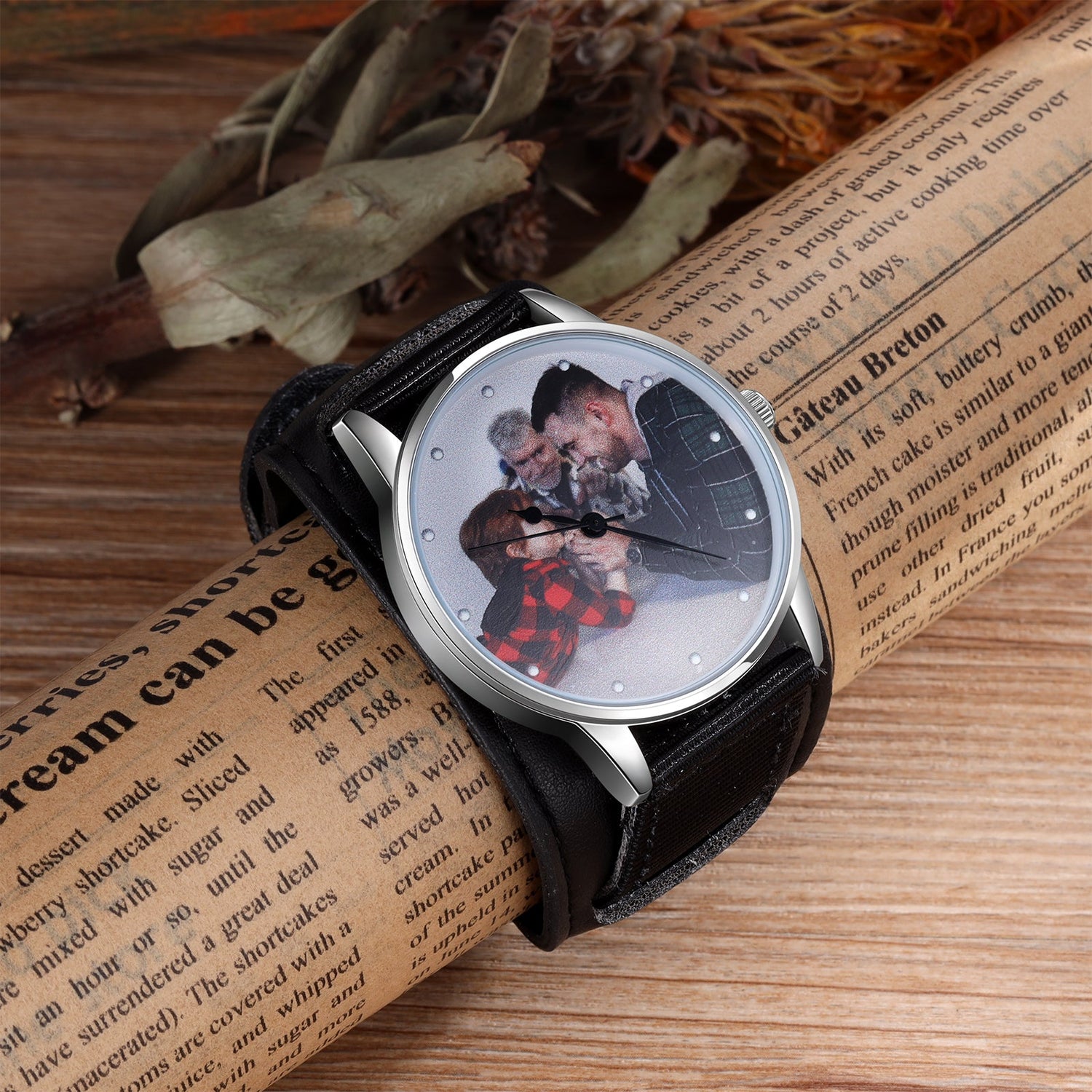 Personalisierte Foto Uhr Für MännerTextilarmband Schwarz